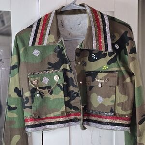 Camouflage Jacket with Rhinestone Accents